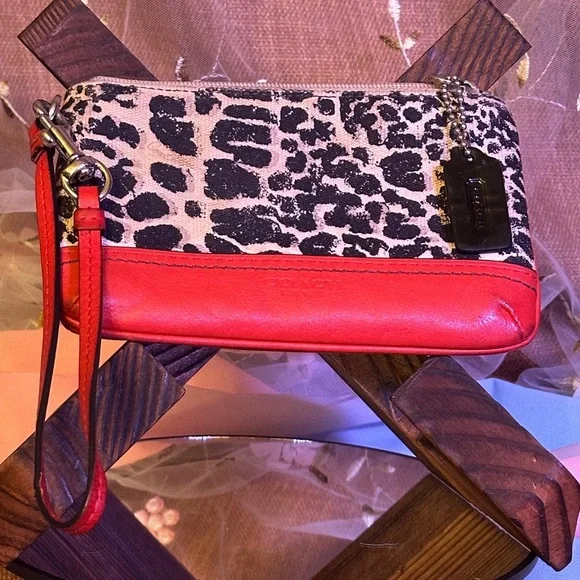 Coach Leather Leopard and Red Wristlet - Picture 1 of 8